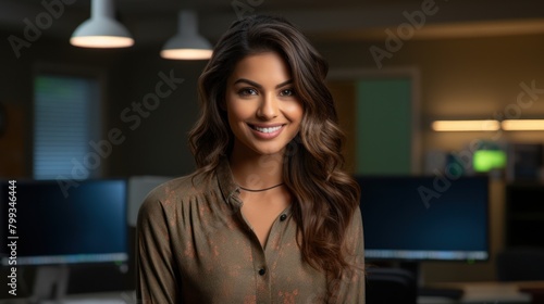 Confident young professional woman in a modern office