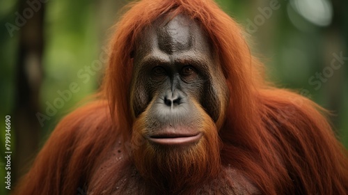Close-up Portrait of an Orangutan in a Natural Setting
