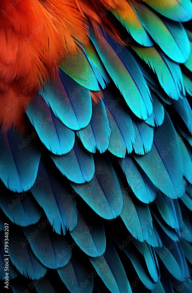 Vibrant and Colorful Parrot Feathers Close-Up Vibrant and Colorful Parrot Feathers Close-Up