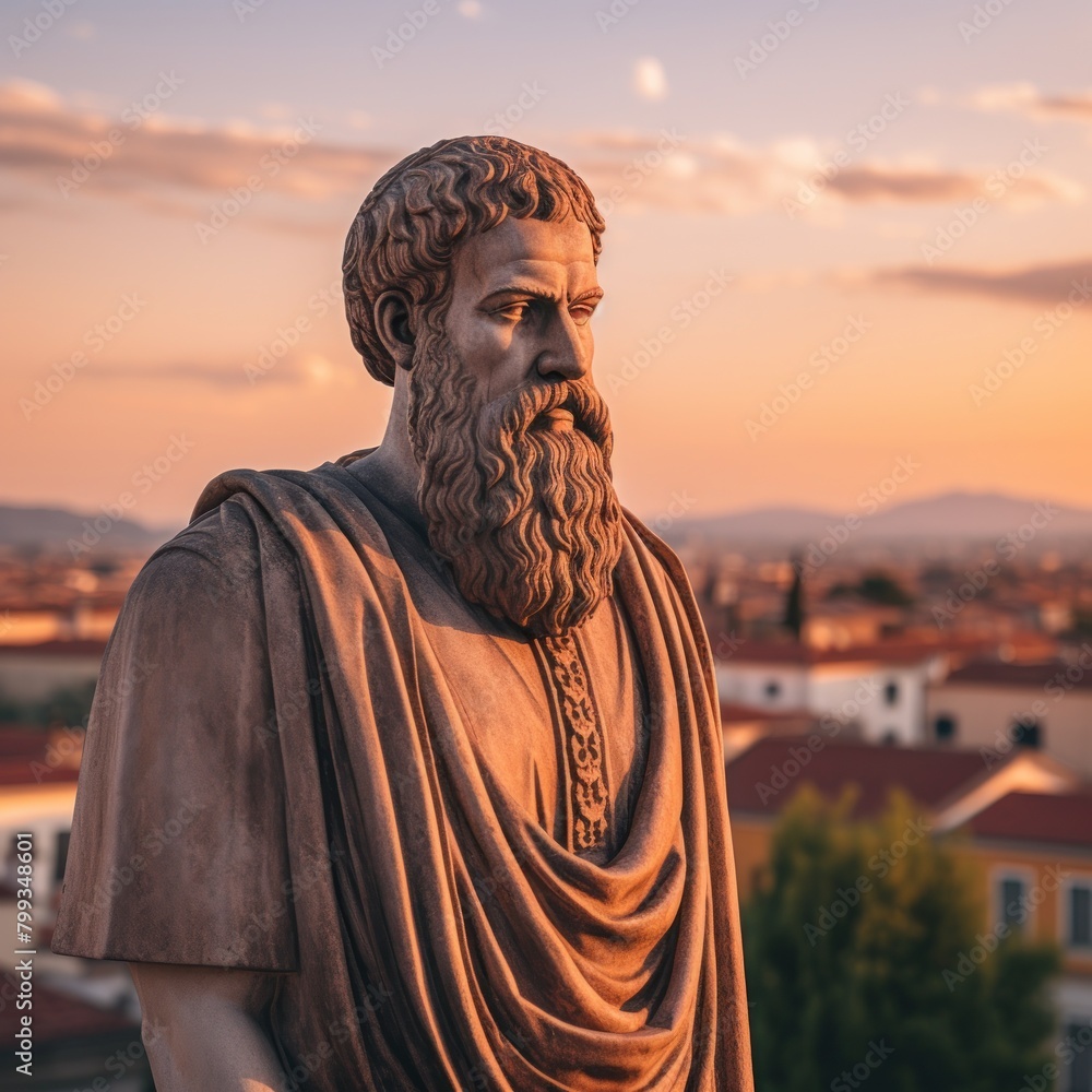Statue of a bearded philosopher at sunset Statue of a bearded philosopher at sunset