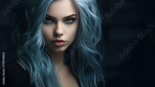 Mysterious Woman with Blue Hair