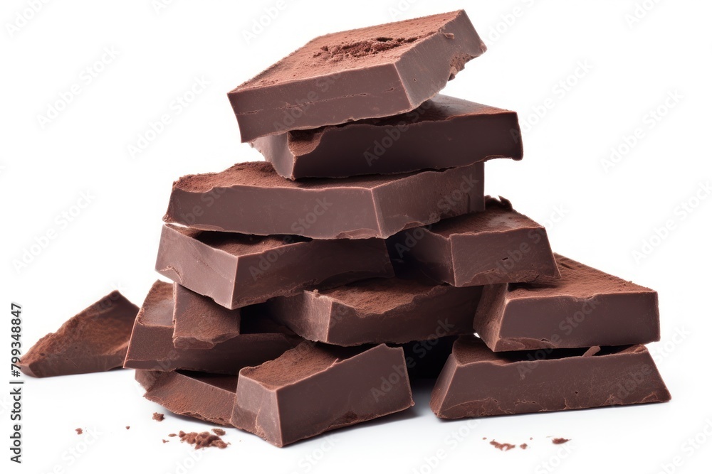 Fototapeta premium Stack of Dark Chocolate Pieces Isolated on White