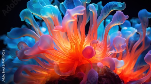 Vibrant Underwater Sea Anemone in Neon Colors