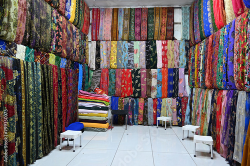 Traditional colorful fabrics in Sanliurfa, Turkey. The motifs are anonymous