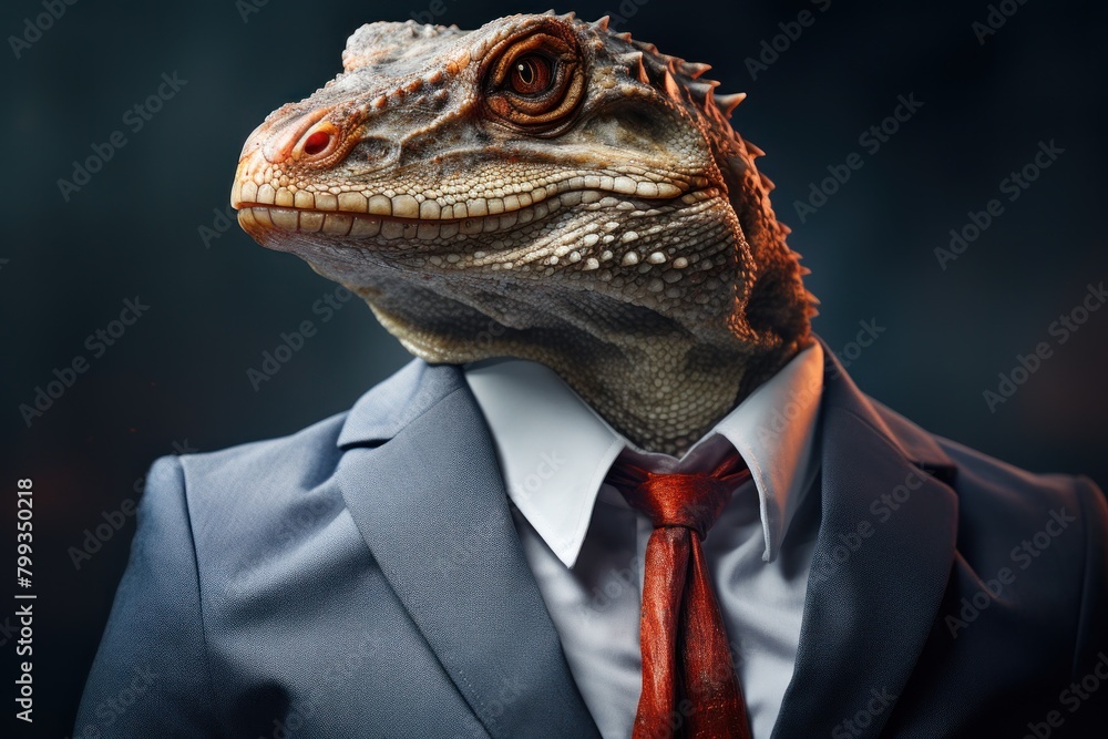Business Lizard: Professional Reptile in Suit and Tie