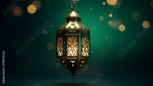 Lanterns on a green background. Ramadan Kareem.