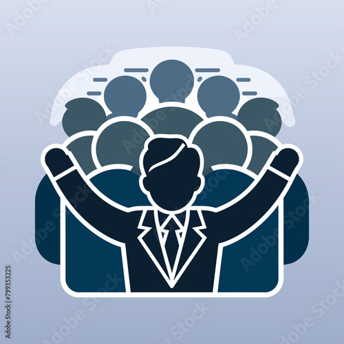 Team of some employees, workers, or humans attached via a dots to a ratchet wheel, graphical appearance for leader management icon