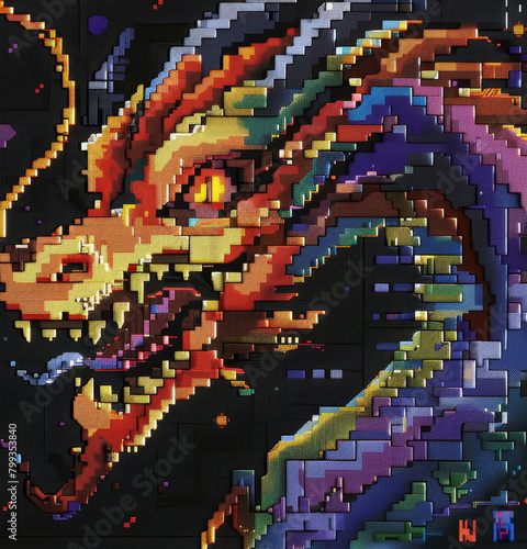 pixel dragon black canvas  Generative AI