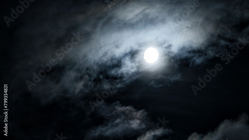 Dramatic night sky with moon and mystic clouds, scary dark gothic background. Concept of horror, Halloween, spooky and astrology