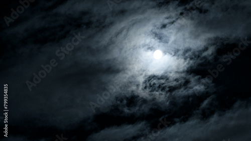 Dramatic night sky with mystic moon, spooky dark gothic background. Concept of horror, Halloween, scary space