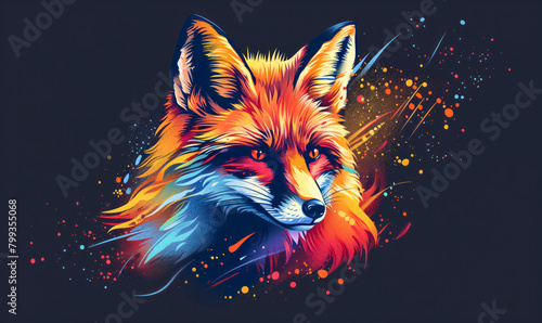 abstract illustration of a fox in childish style, logo for t-shirt print