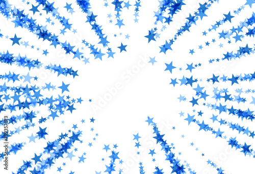 A dynamic radial array of blue stars expanding from the center, symbolizing celebration, energy, and festive occasions