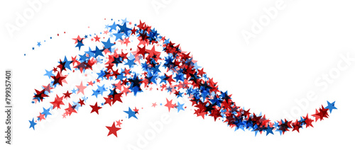 A dynamic swoosh of red and blue stars creates a sense of motion, perfect for themes of American celebration and patriotism.