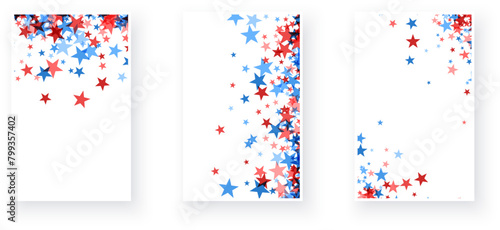 A trio of festive designs with red and blue stars cascading down the page, reminiscent of American patriotism.