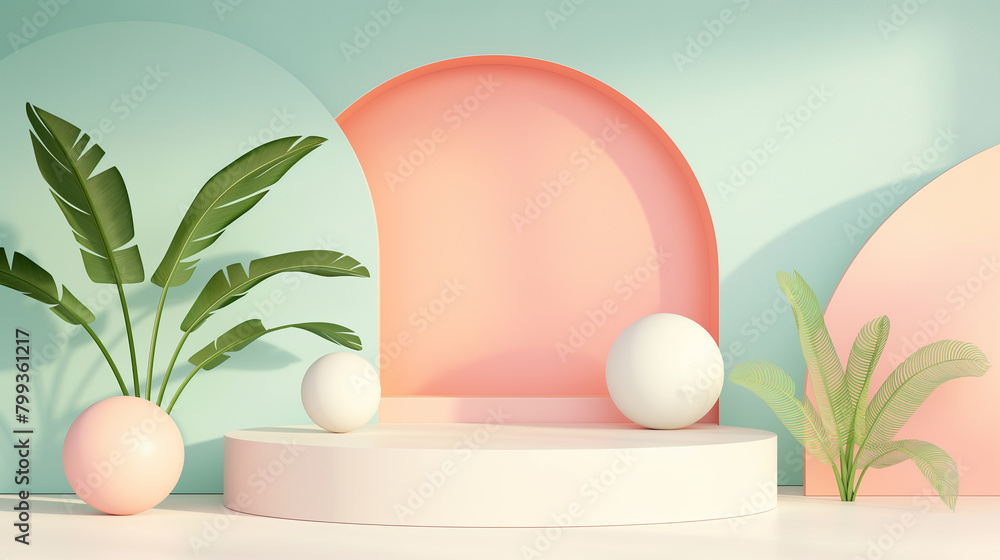 Contemporary Elegance: Cute Podium in White, Pink and Mint Green with Geometric Patterns Contemporary Elegance: Cute Podium in White, Pink and Mint Green with Geometric Patterns