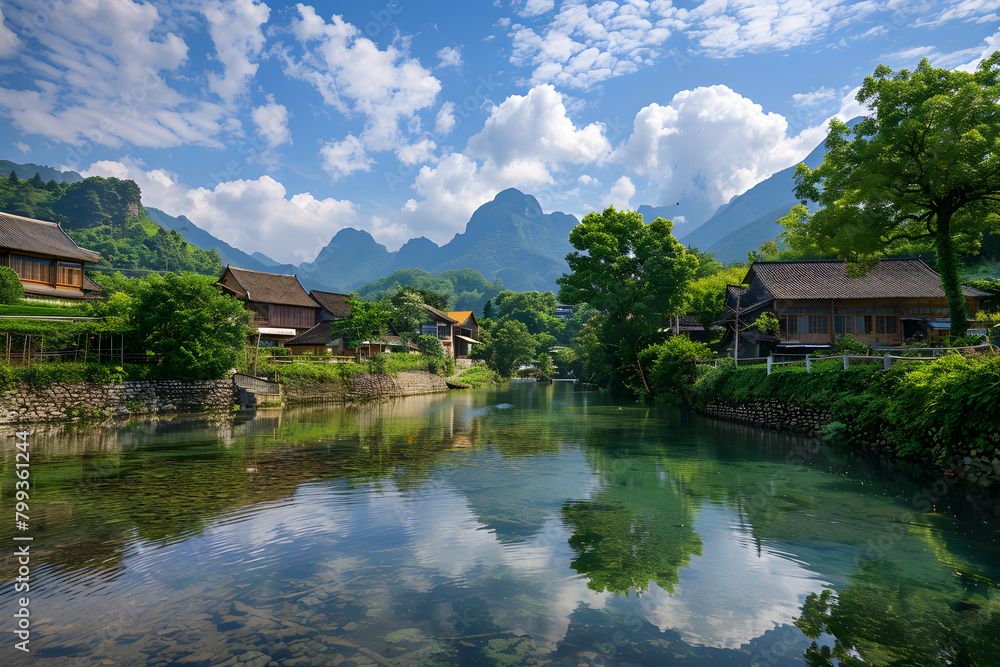 Picturesque Safe Travel Destination: An Aesthetic Countryside Village Nestled amidst Magnificent Mountains