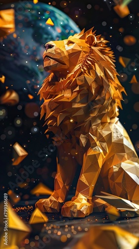 Celestial Roar, The Zodiac Lion Amidst Starry Realms, background high quality AI generated image
