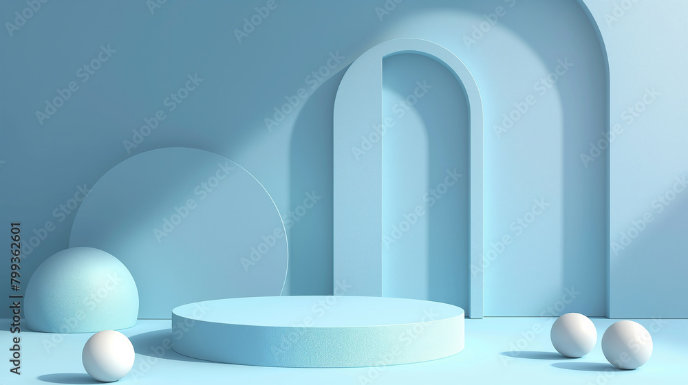 Clean Lines Podium: Baby Blue Background with Minimalist 3D Geometric Details. Perfect Product Placement Background for Baby Product Clean Lines Podium: Baby Blue Background with Minimalist 3D Geometric Details. Perfect Product Placement Background for Baby Product