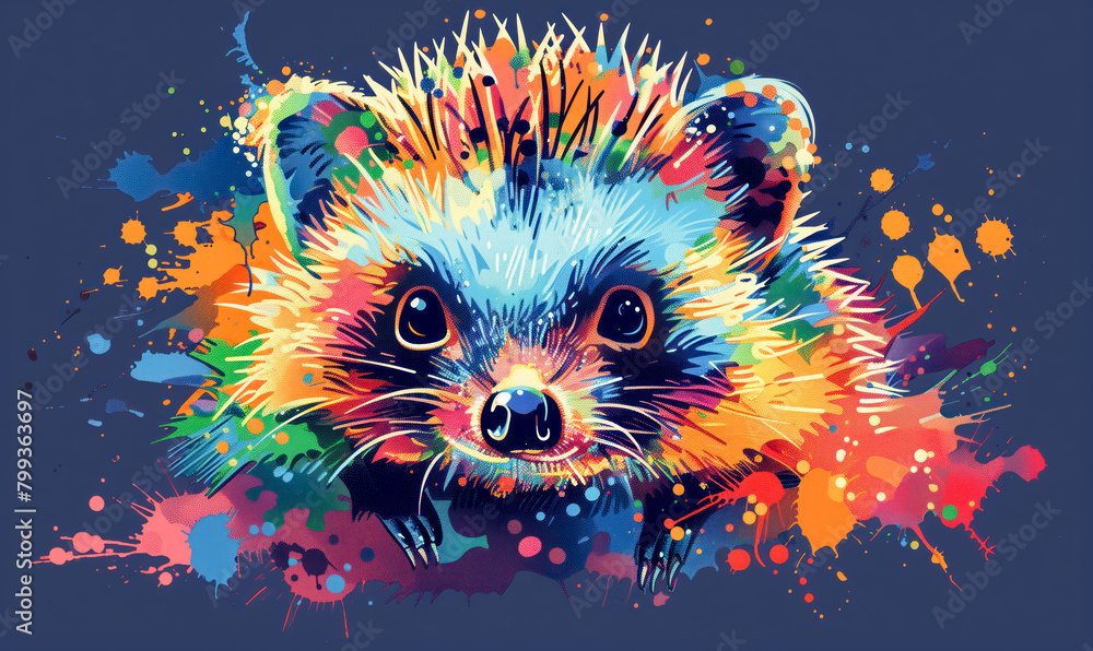 abstract illustration of a hedgehog in childish style, logo for t-shirt print