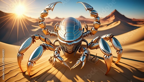  A crystal-armored scorpion under a desert sun, with a softly unfocused background  photo