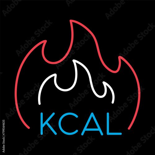 Kcal fire vector icon. Calorie burn, fat burning