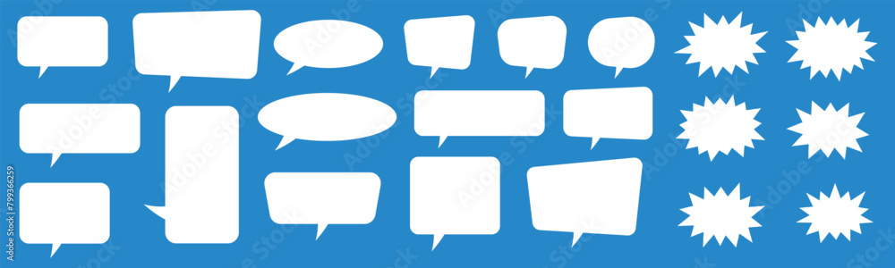 Set of speech bubbles. Speak bubble text, cartoon chatting box, message box. Blank empty white speech bubbles. Set of speech bubbles. Speak bubble text, cartoon chatting box, message box. Blank empty white speech bubbles.