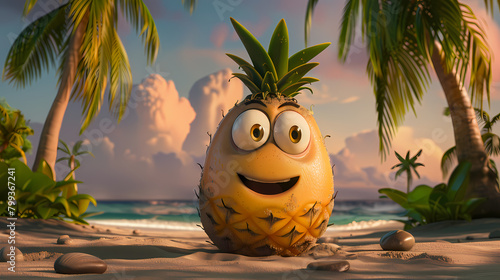 Cheerful Pineapple Enjoying a Day at the Beach