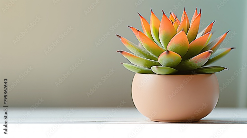 Vibrant Succulent Plant in a Minimalist Pot on a Wooden Table.