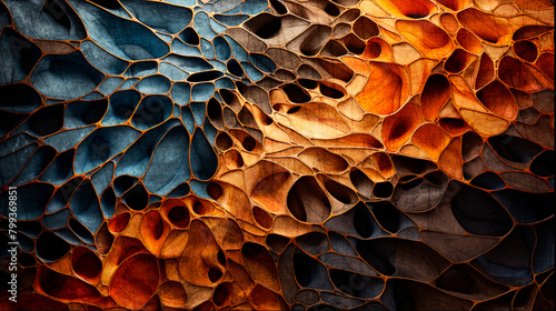 Fondo abstracto de madera tallada. Textura de material de madera con motivos superficiales de formas abstractas, ricos colores.