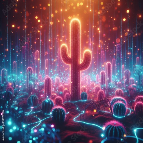 cactus con luces de ne  n