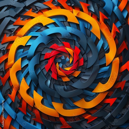 Abstract business cycle wallpaper, circular patterns with cyclic arrows, concept of continuous improvement