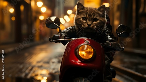 A cat riding a motorcycle photo