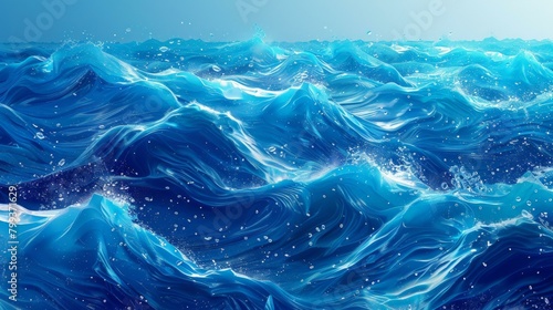 Deep blue ocean surface with splashes and bubbles