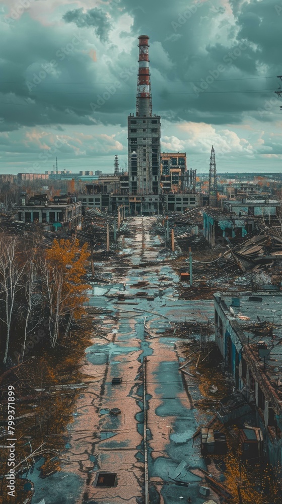 Fototapeta premium An abandoned factory in the middle of a city
