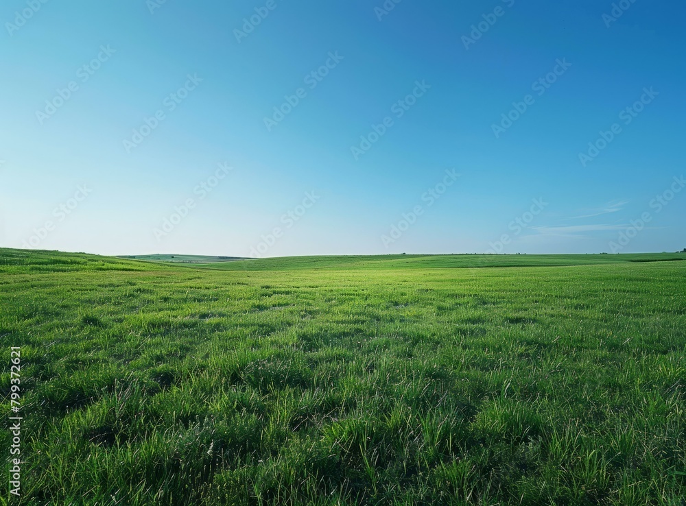 Vast green grassy field under blue sky Vast green grassy field under blue sky