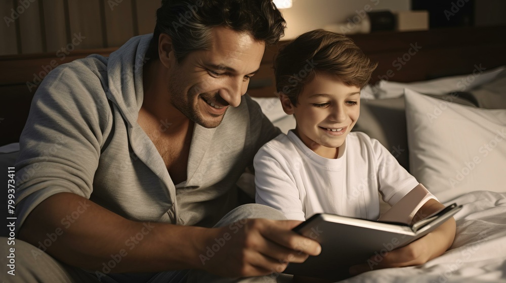 Father and son reading a book together Father and son reading a book together