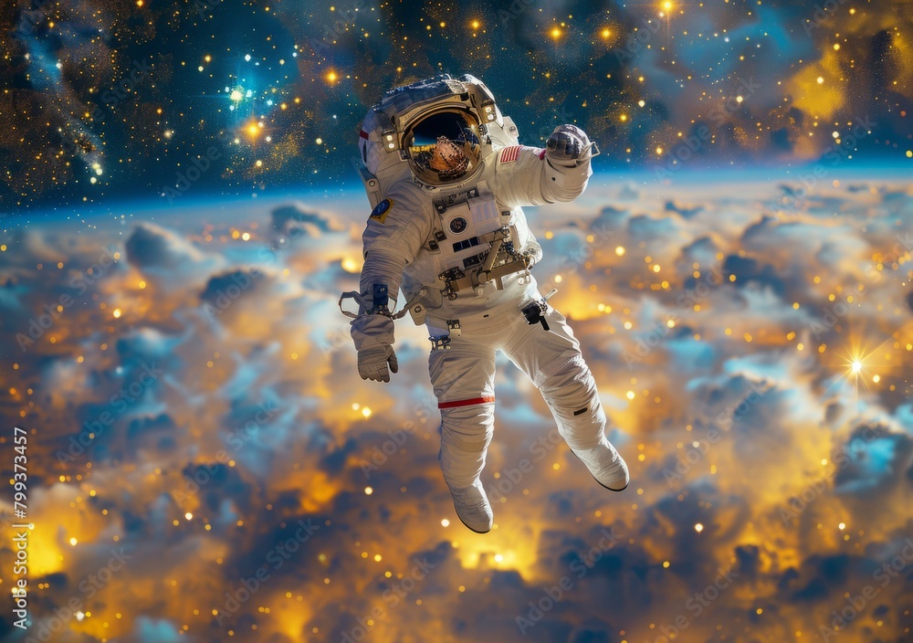 Astronaut in a spacesuit floating in the vastness of space Astronaut in a spacesuit floating in the vastness of space
