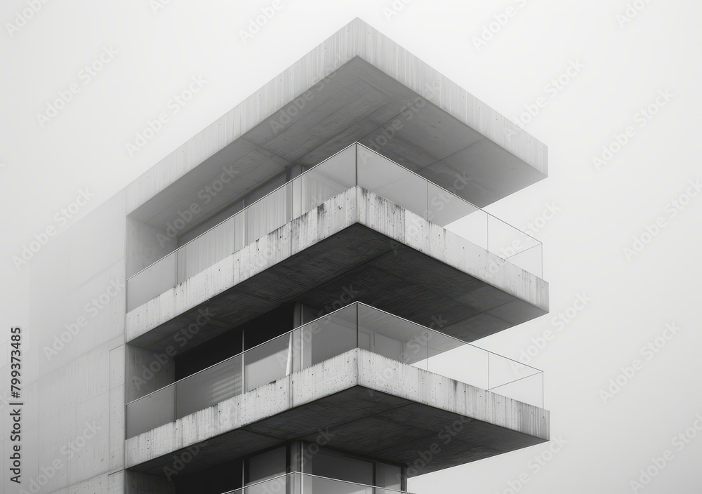 Balcony of a concrete building with a view of the city Balcony of a concrete building with a view of the city