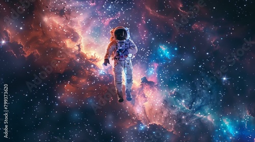 Astronaut in a spacesuit floating in the vastness of space