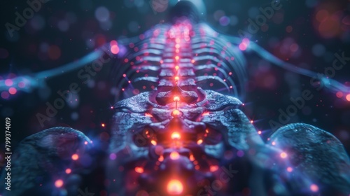 Futuristic glowing spine with glowing red light photo