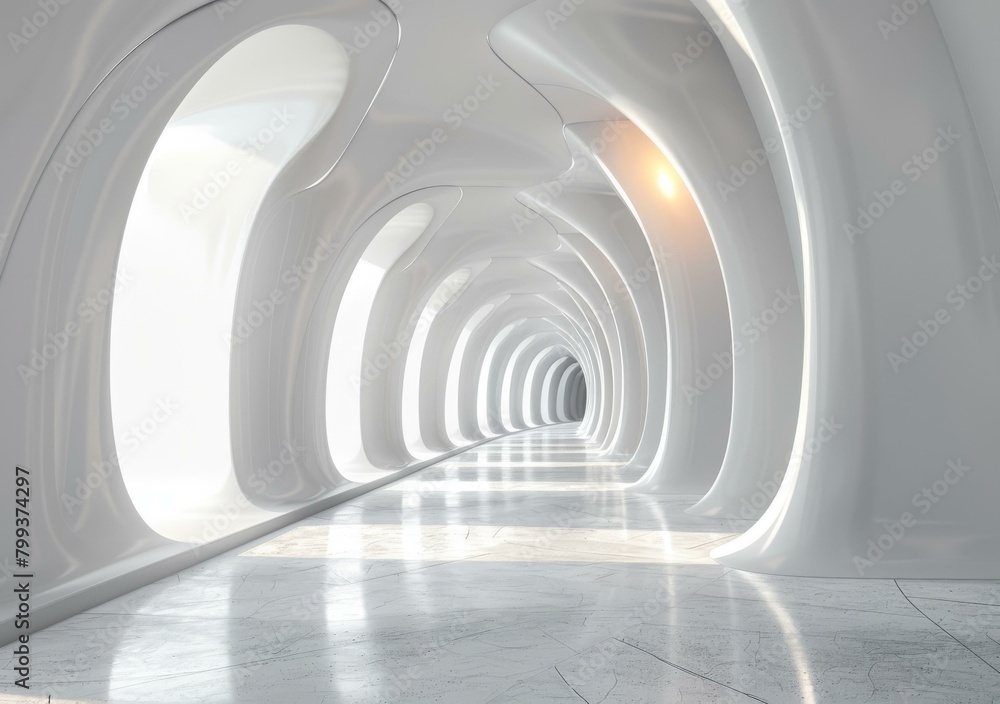 Fototapeta premium Futuristic tunnel with glowing light at the end