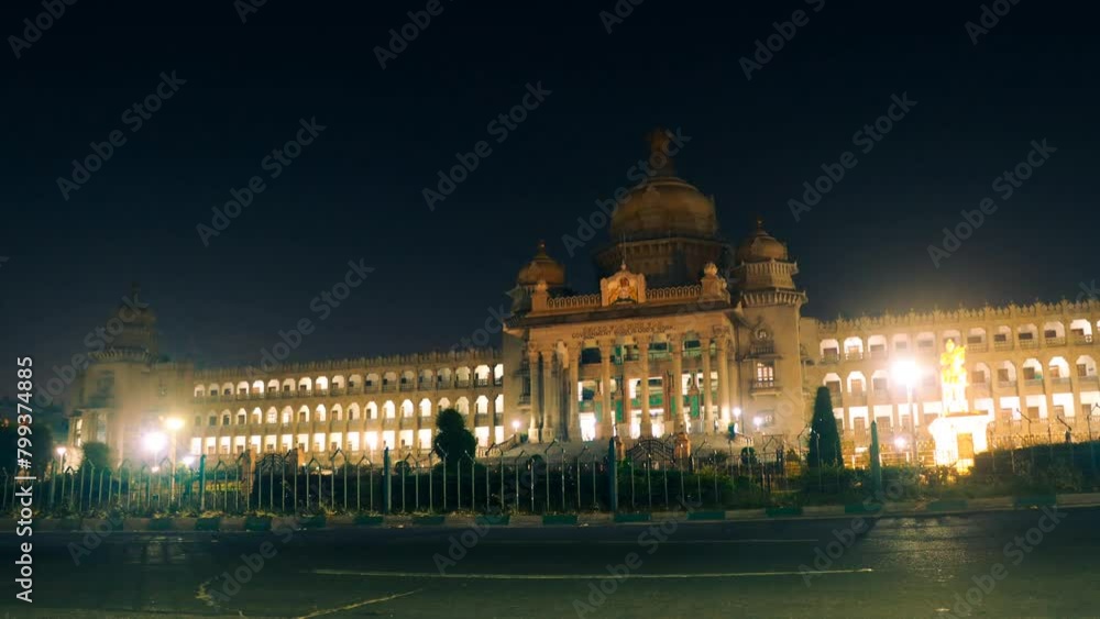 Night view of Vidhana Soudha, a building in Bangalore, India which serves as the seat of the state legislature of Karnataka, India. Night view of Vidhana Soudha, a building in Bangalore, India which serves as the seat of the state legislature of Karnataka, India.