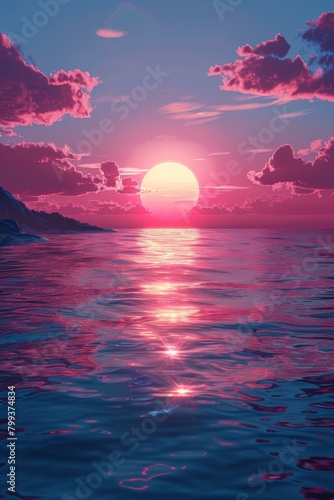 Pink Sunset Overlooking the Ocean