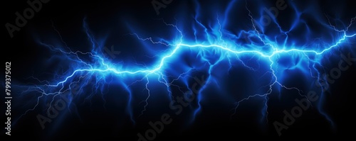 Blue lightning, isolated on a black background vector illustration glowing blue electric flash thunder lighting blank empty pattern with copy space © GalleryGlider