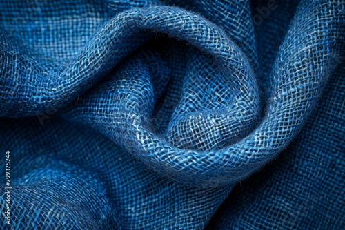 A blue fabric with a pattern of squares and circles
