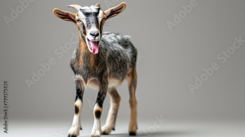 Portrait of a goat sticking its tongue out photo