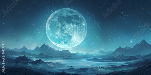Blue moon rising over a mountain range
