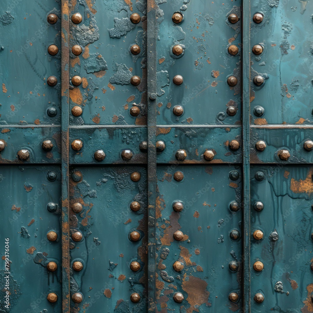 Blue metal wall with rivets