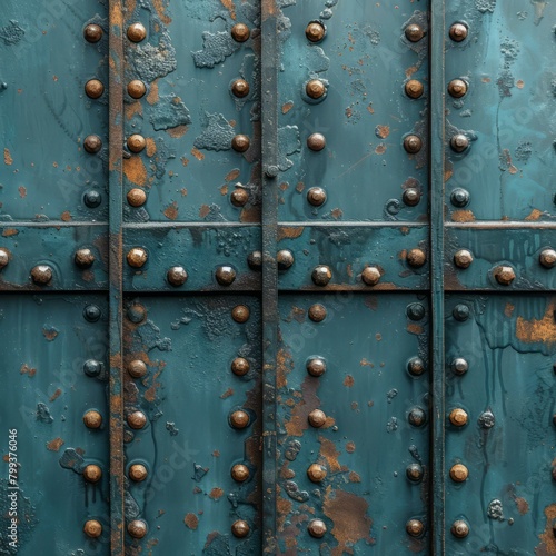 Blue metal wall with rivets