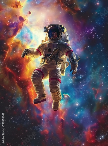 Astronaut in spacesuit floating in the vastness of space
